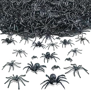 obqo 120 Pieces Realistic Plastic Spiders 3 Sizes Fake Spiders Decorations Black Small Spider Toys Halloween Prank Props for Halloween Home Party Decorations