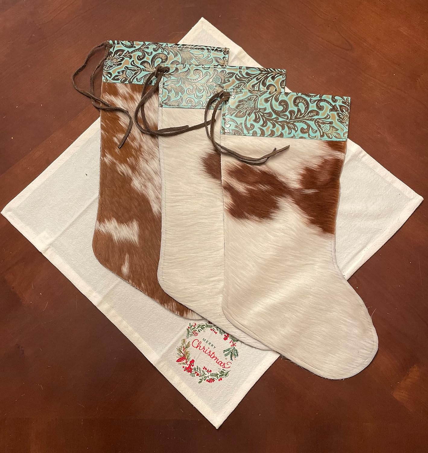 Genuine Cowhide Christmas Stocking Decorative Leather Top