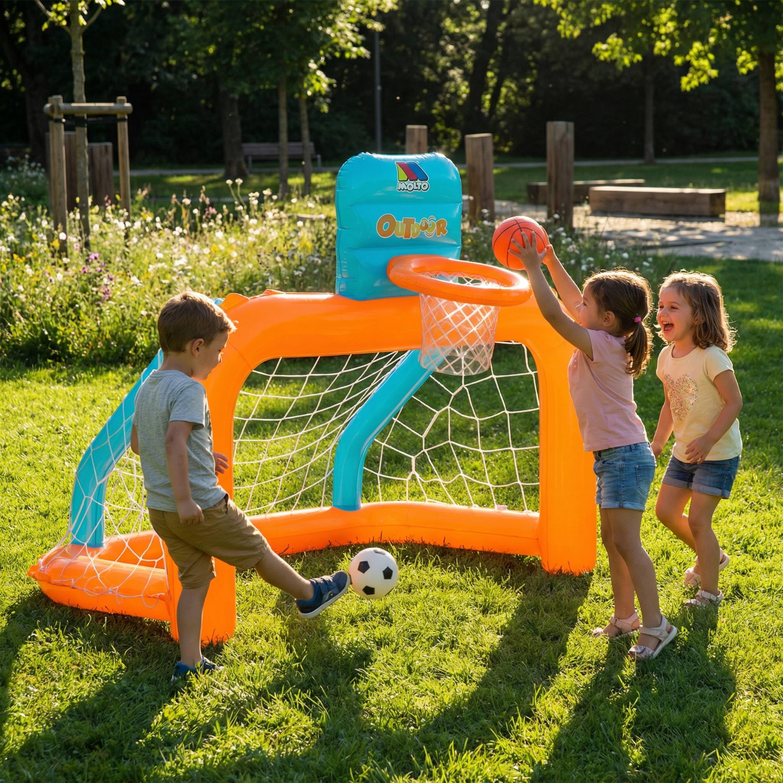 Molto - Porta da Piscina Giocattolo con canestro Splash And Score, Porta Gonfiabile, per Giardino o Piscina, Include gonfiatore e 2 palloni, Giocattoli educativi, + 3 Anni