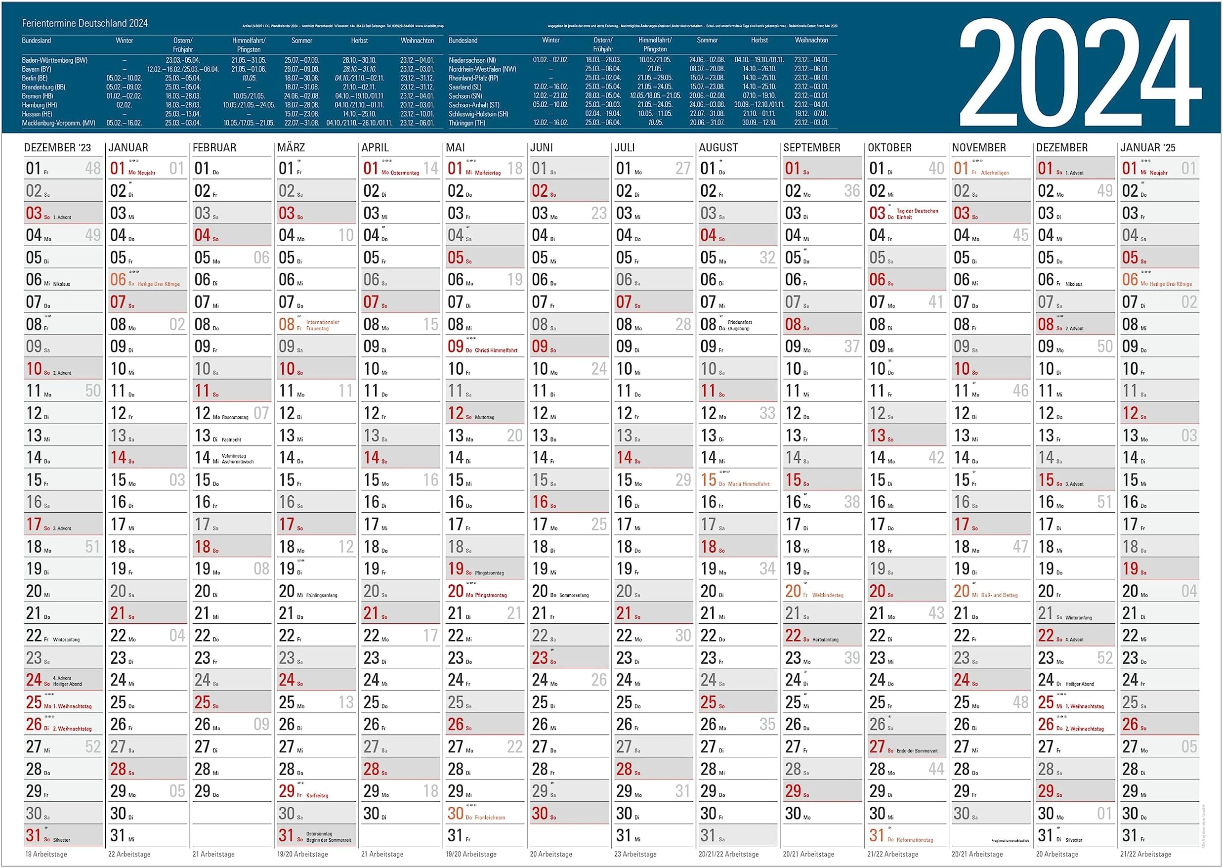 Herlitz Tafelkalender 2024 6 Monate Auf 1 Seite A4  Produktbild-Vorschau 7