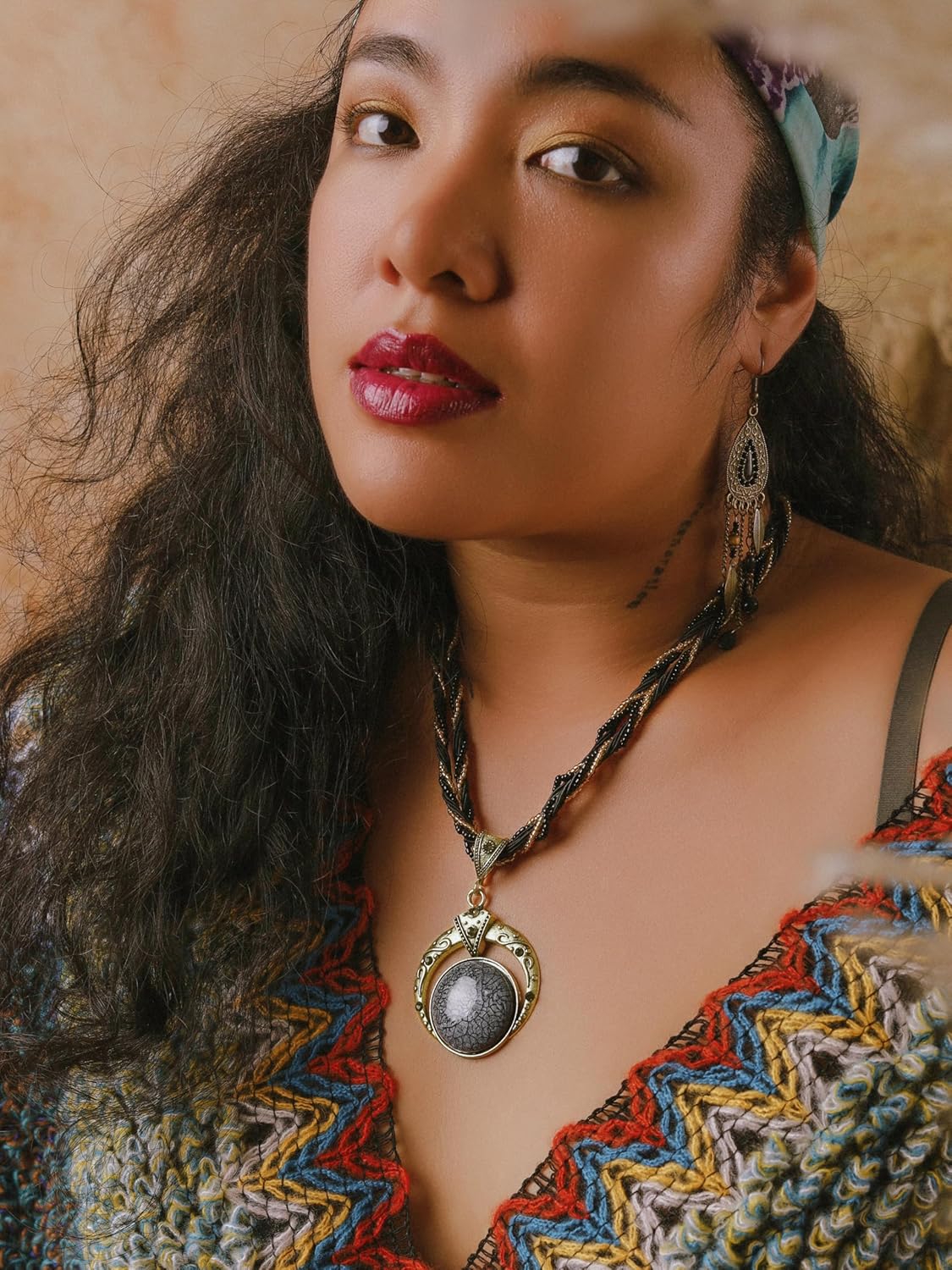 MINACHI Multilayer Beads Chain Necklace, Turquoise-Toned Stone Pendant, Vintage Hippie Retro Bohemia Style, Fashion Jewelry for Women - Image 3