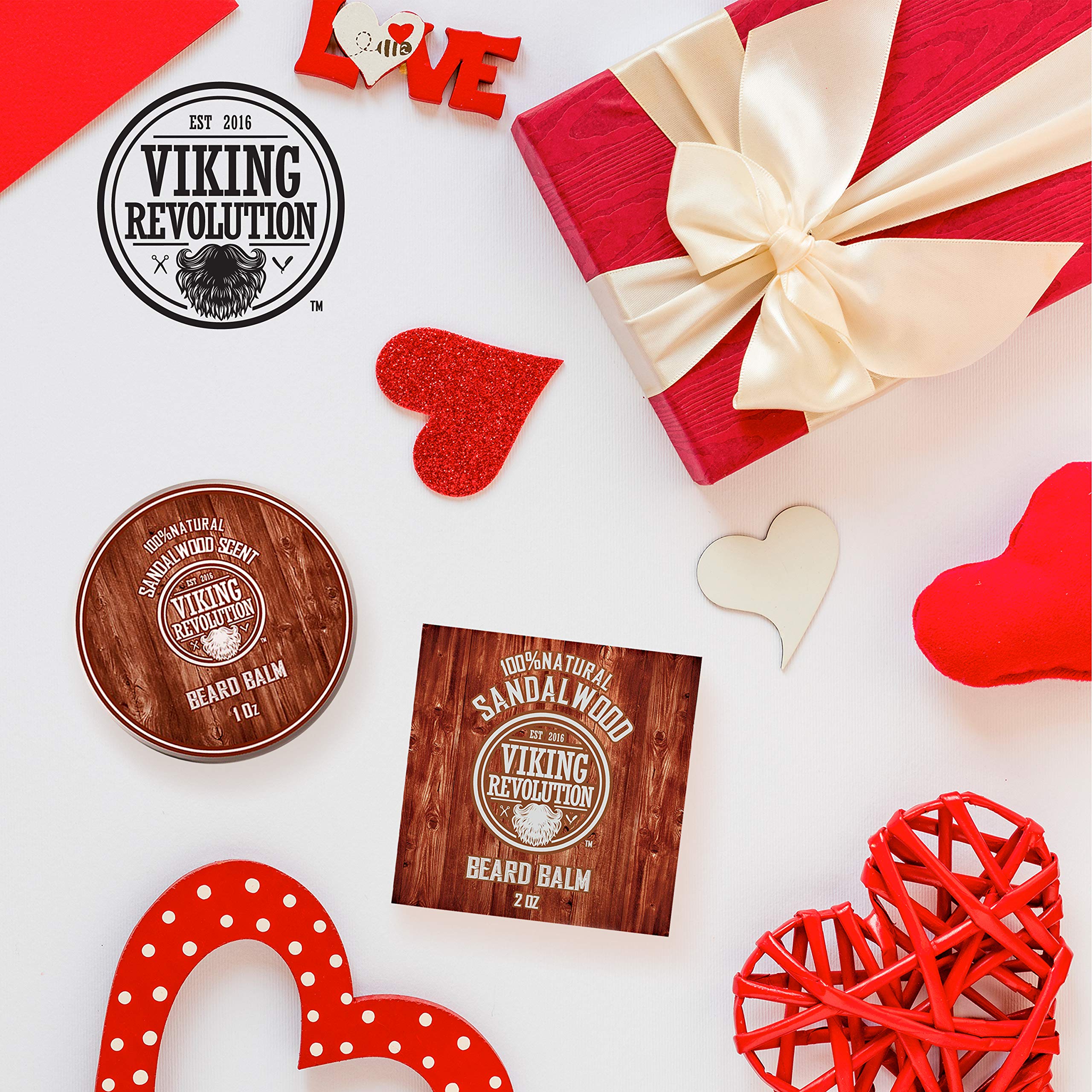 Viking Revolution Sandalwood Beard Balm - Beard Butter with Argan Oil, Beard Softener for Men with Jojoba Oil - Beard Moisturizer for Men with Beeswax - Beard Wax for Men (2oz, 1 Pack)