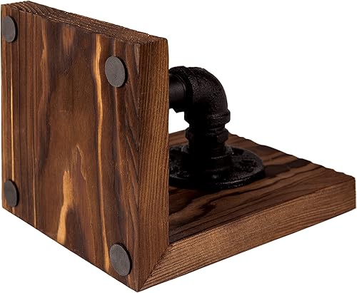 Miniatura 5 de Sujetalibros decorativos, sujetalibros decorativos para estantes, sujetalibros decorativos de madera rústica, con diseño de tubo industrial