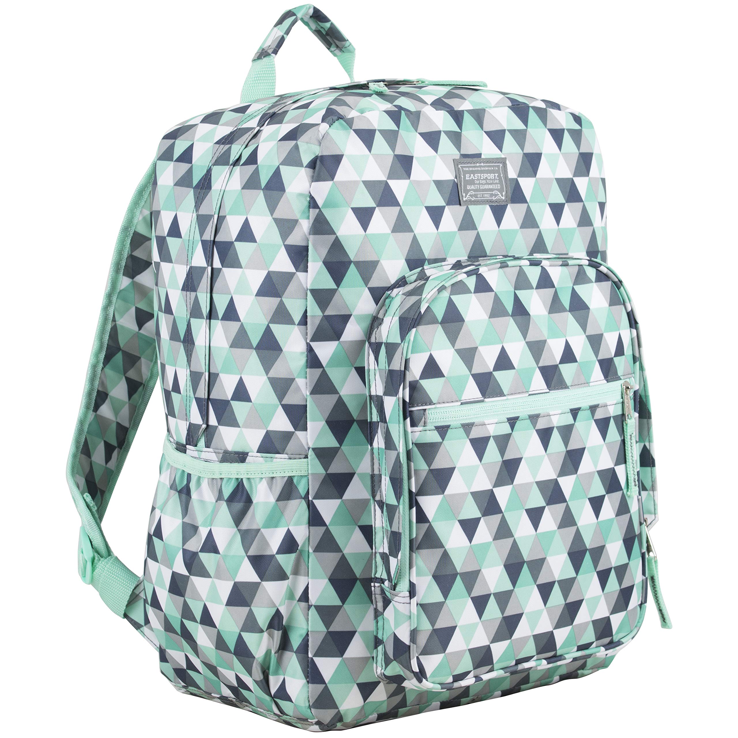 Eastsport Carry On Travel Weekender Backpack with Extra Large Main Compartment, Mint/Grey Triangles