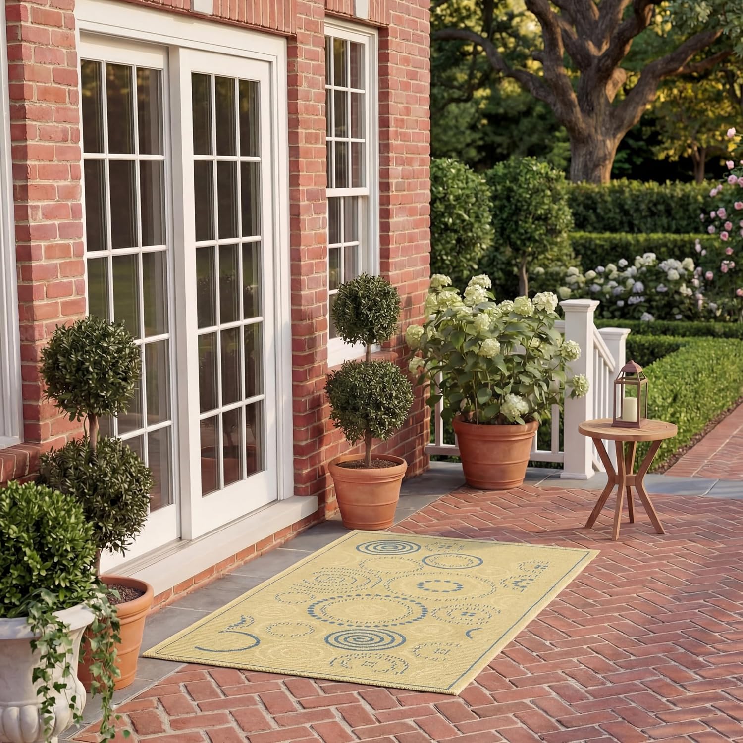 SAFAVIEH Washable Rug Outdoor Courtyard Collection - 2' x 3'7", Natural & Blue, Non-Shedding & Easy Cleaning, Ideal for Patio, Front Door, Entryway, Doormat (CY1906-3101)