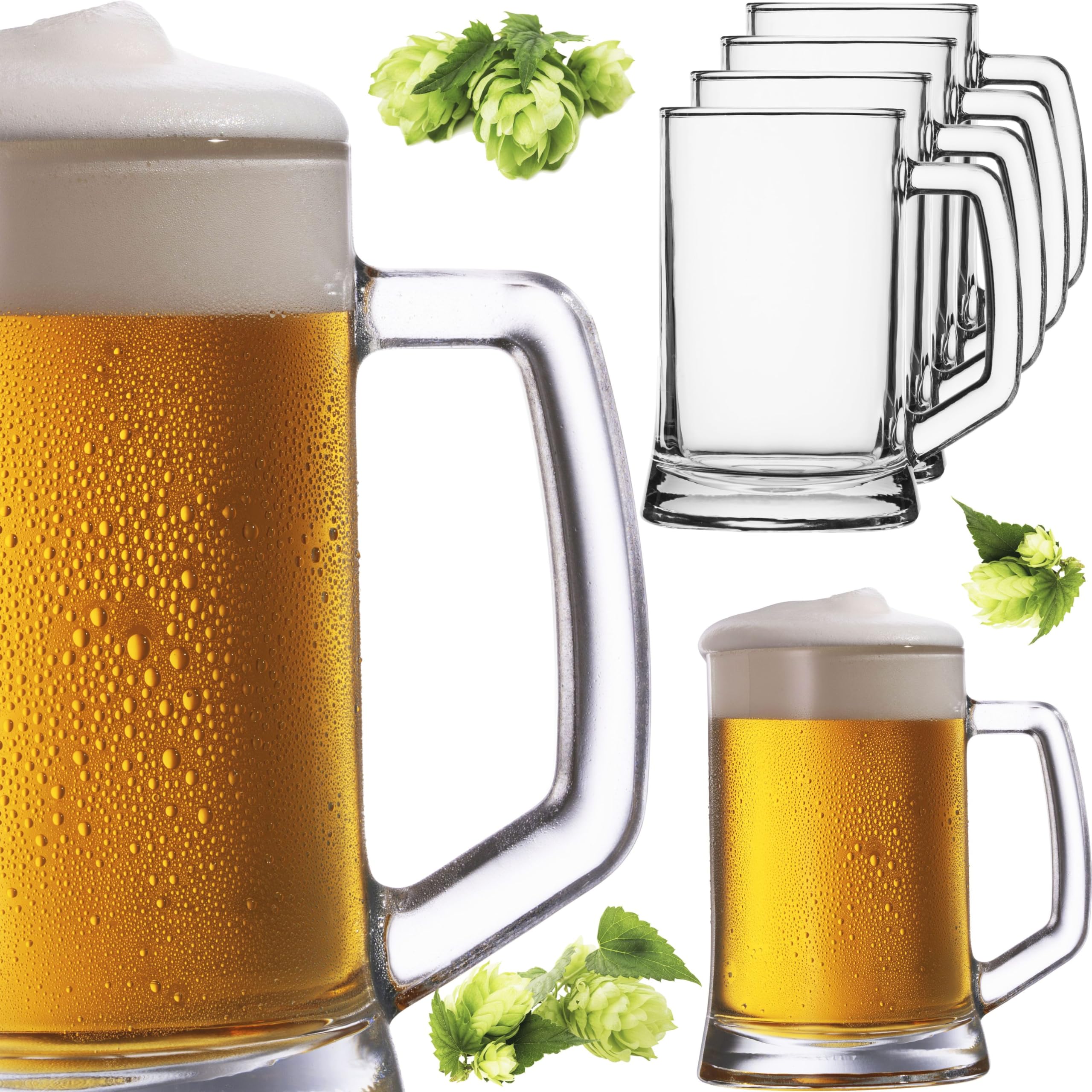 PLATINUX vasos de cerveza de 0,5L con asa juego de jarras de cerveza 6 piezas con patrón de ornamento, clásico