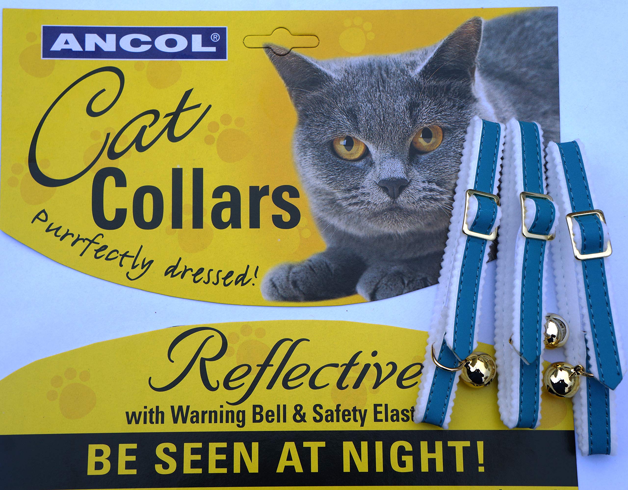 3 X SAVER PACK SAFETY ELASTICATED REFLECTIVE ANCOL CAT COLLARS 3 X TEAL
