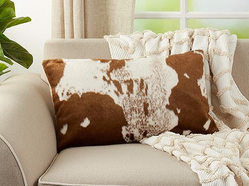 Miniatura 6 de SARO LIFESTYLE Almohada de piel sintética con diseño de piel vaca, solo funda