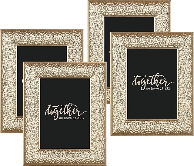 ArtbyHannah 7x5 Inch Modern Gold Photo Frame, 5x7 Picture Frames Set of 4 with High Definition Glass for Table Top Display and Wall with Mount, for Wedding or Home Decoration