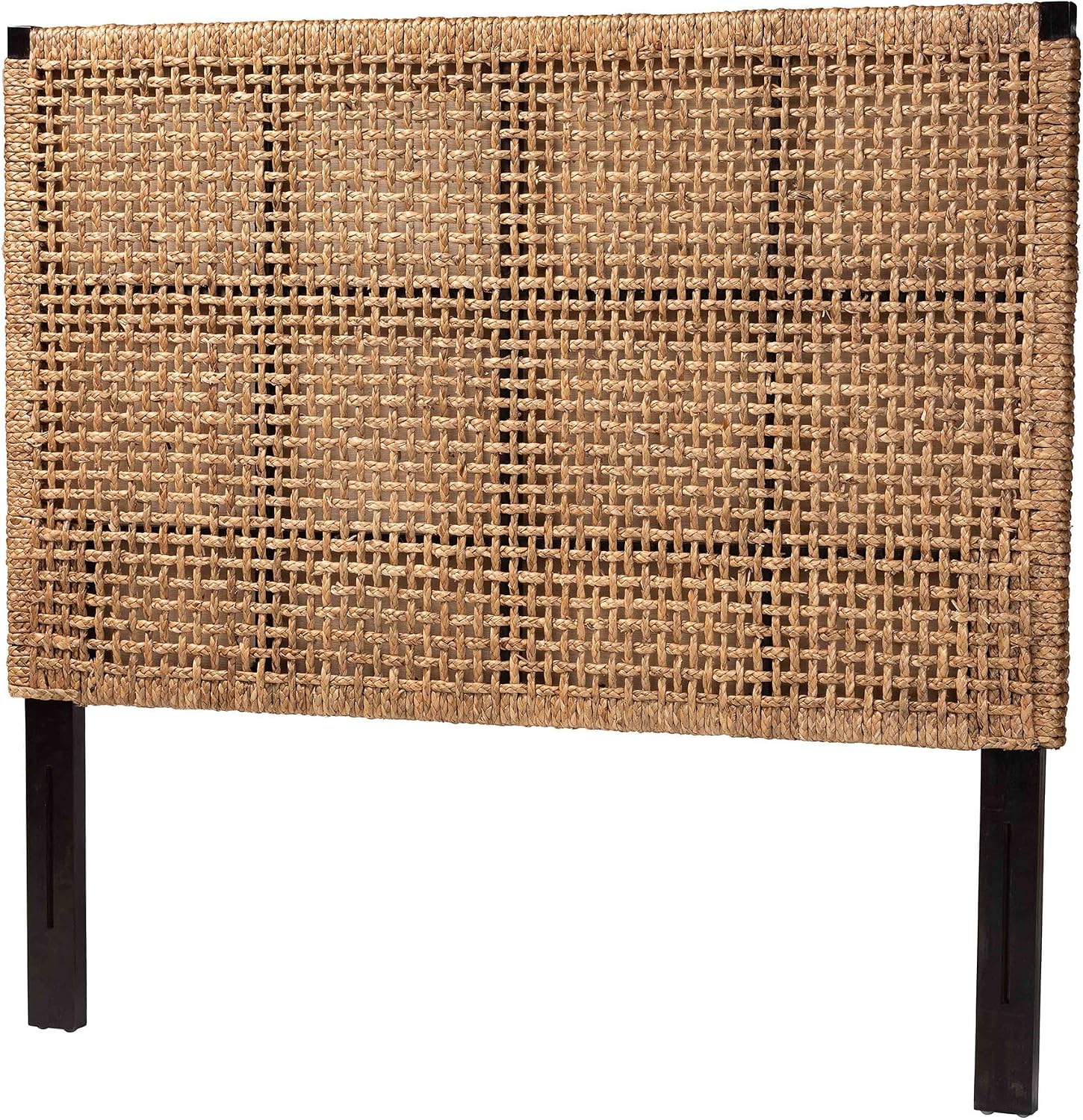 bali & pari Alise Bohemian Seagrass and Dark Brown Mahogany Wood Queen Size Headboard