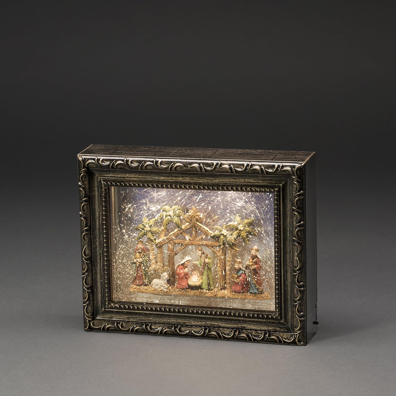 Konstsmide 4358-000 LED Snow Globe Picture Frame "Nativity Scene",2 Warm White Diodes, Brown, 19.5 cm*4.0 cm*24.5 cm
