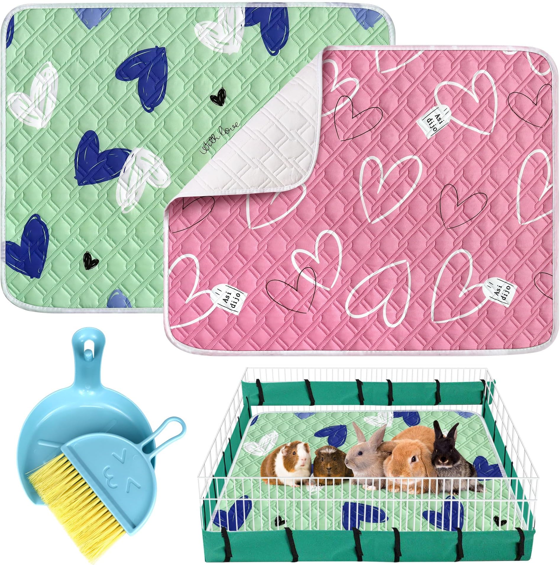 2 Pack Guinea Pig Cage Liner with Cleaning Tool Set Guinea Pig Bedding Reusable Fast Absorbent Waterproof Puppy Pee Pads Washable Air Dried Pee Mat for Small Animals Pet Cat Hamster Rabbit Bedding