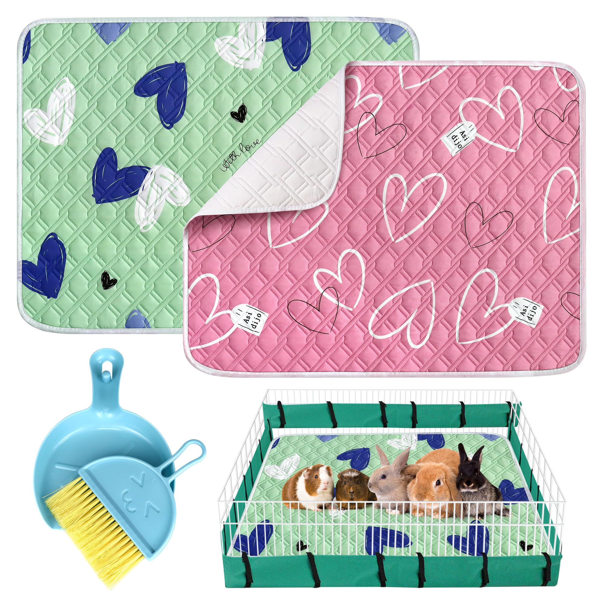 2 Pack Guinea Pig Cage Liner with Cleaning Tool Set Guinea Pig Bedding Reusable Fast Absorbent Waterproof Puppy Pee Pads Washable Air Dried Pee Mat for Small Animals Pet Cat Hamster Rabbit Bedding