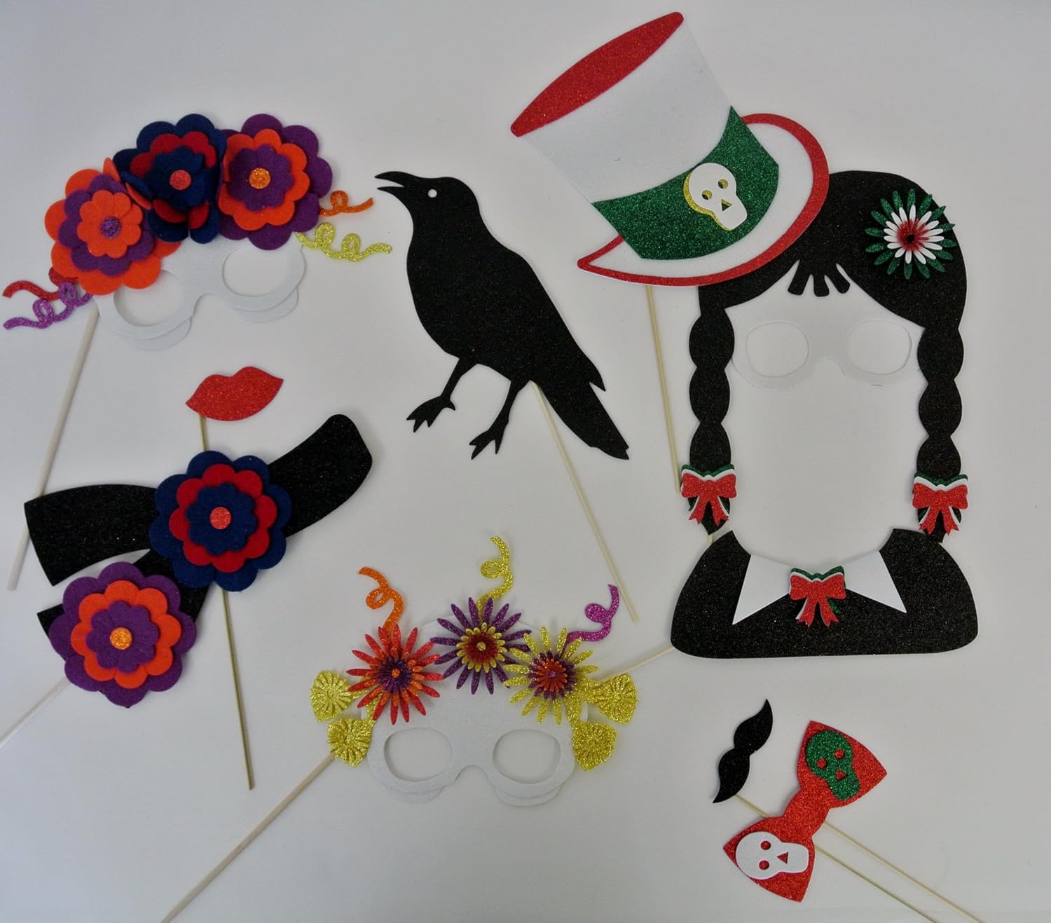 10 Pc Photo Booth Party Props Mustache on a Stick Mustaches and Lips Halloween Props Day of The Dead Cinco De Mayo