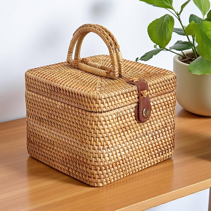 Amazon｜ラタン かごバスケット フタ付き ピクニックバスケット 英国風