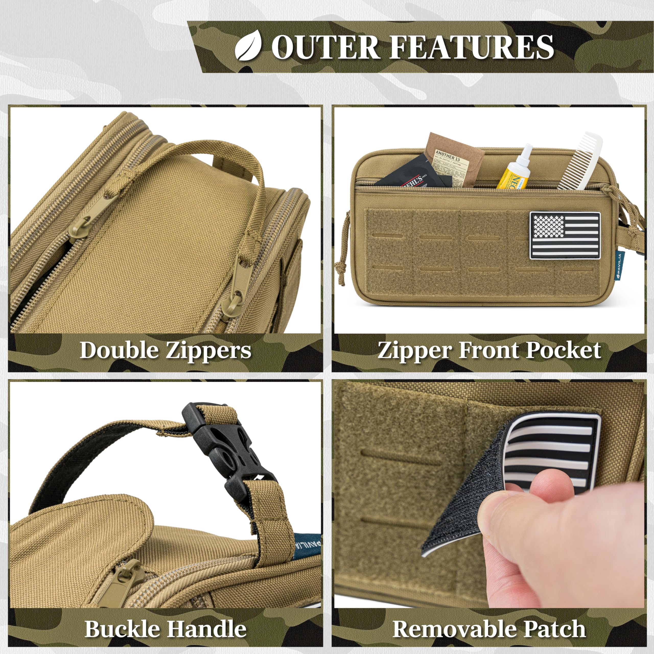 PAVILIA Tactical Toiletry Bag for Men, Water-Resistant MOLLE Travel Organizer
