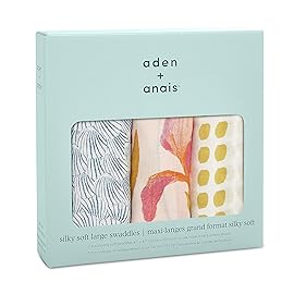 aden + anais Silky Soft Swaddle Blanket | 100% Bamboo Viscose Muslin Blankets for Girls & Boys | Baby Receiving Swaddles | Ideal Newborn & Infant Swaddling Set | 3 Pack, Marine Gardens
