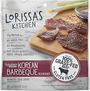 Lorissa's Kitchen Premium Grass-Fed Steak Strips, Korean Barbecue, 2.25 Oz. 4 Count - No Added MSG or Nitrites, Keto Frien...