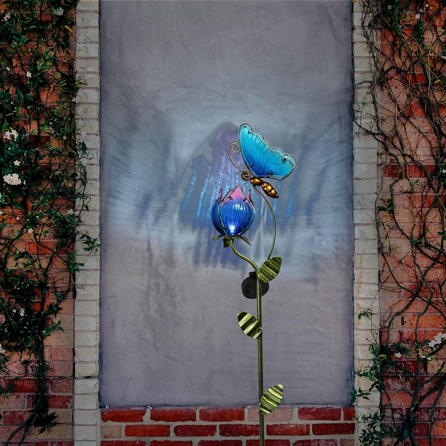 TERESA'S COLLECTIONS Yard Art Decorations Outdoor Moon Backyard Decor + Flower Solar Garden Decorations Stake for Lawn Ornaments