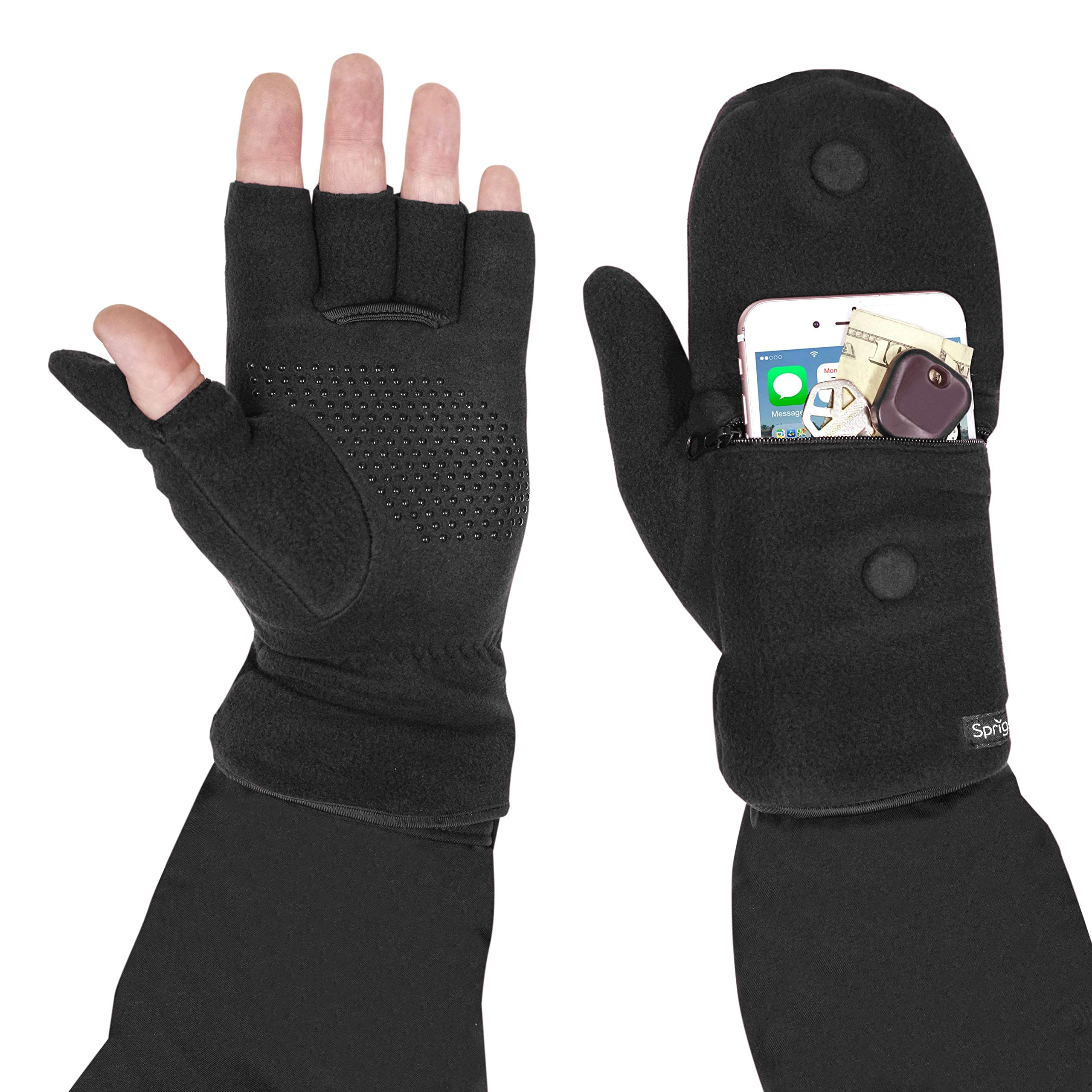 Multi Mitt Fingerless Gloves With Adjustable Top & Cell Phone Pocket