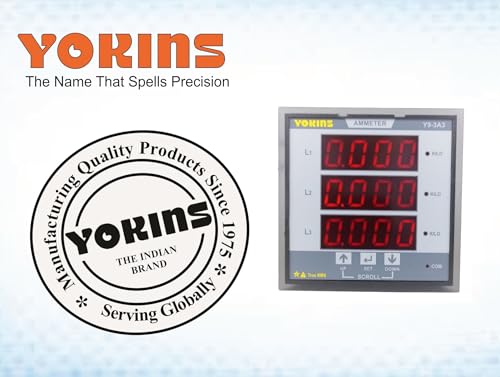 Image of Yokins True RMS Three phase AC Digital Ammeter Y9-3A3 (3 line display) 5A /1A AC CT selectable (upto 10A Direct) used for measurement of 3 phase AC Current, comes with One year Warranty (Size 96x96)