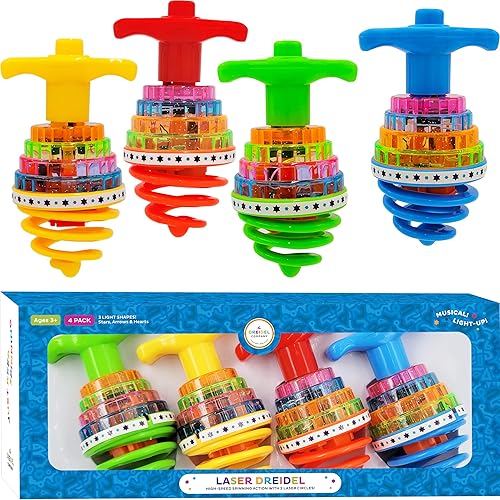 Miniatura 1 de Hanukkah Dreidel - Juguetes musicales de Hanukkah con luz para rebotar, colores surtidos (paquete de 8)