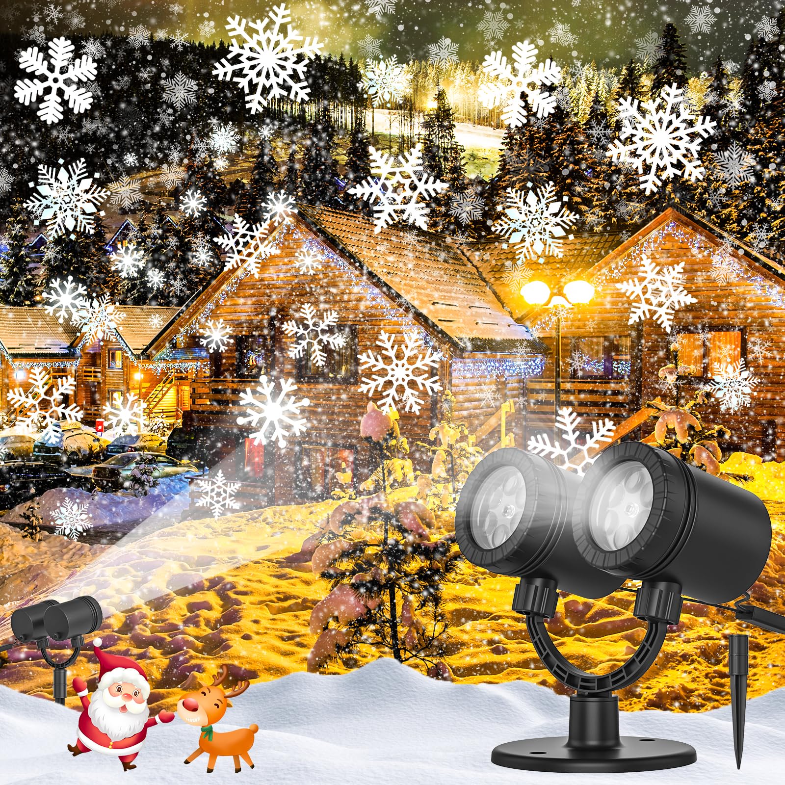 Schneeflocken Projektor Licht, Schneeflocke LED Weihnachtslicht Projektor - Wasserdichte Feiertagsdekorationen für Außen Hof und Haus