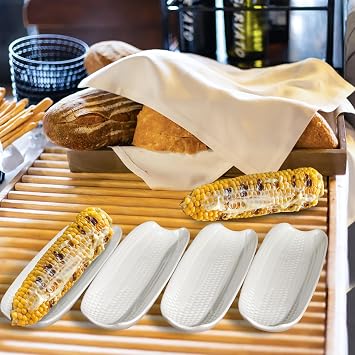 Cinf Ceramic Corn Cob Holders Set of 4, 8.8 White Serving Dishes | Stable non-slip base, easy cleanup, microwave safe, dishwasher safe, oven safe, durable ceramic construction