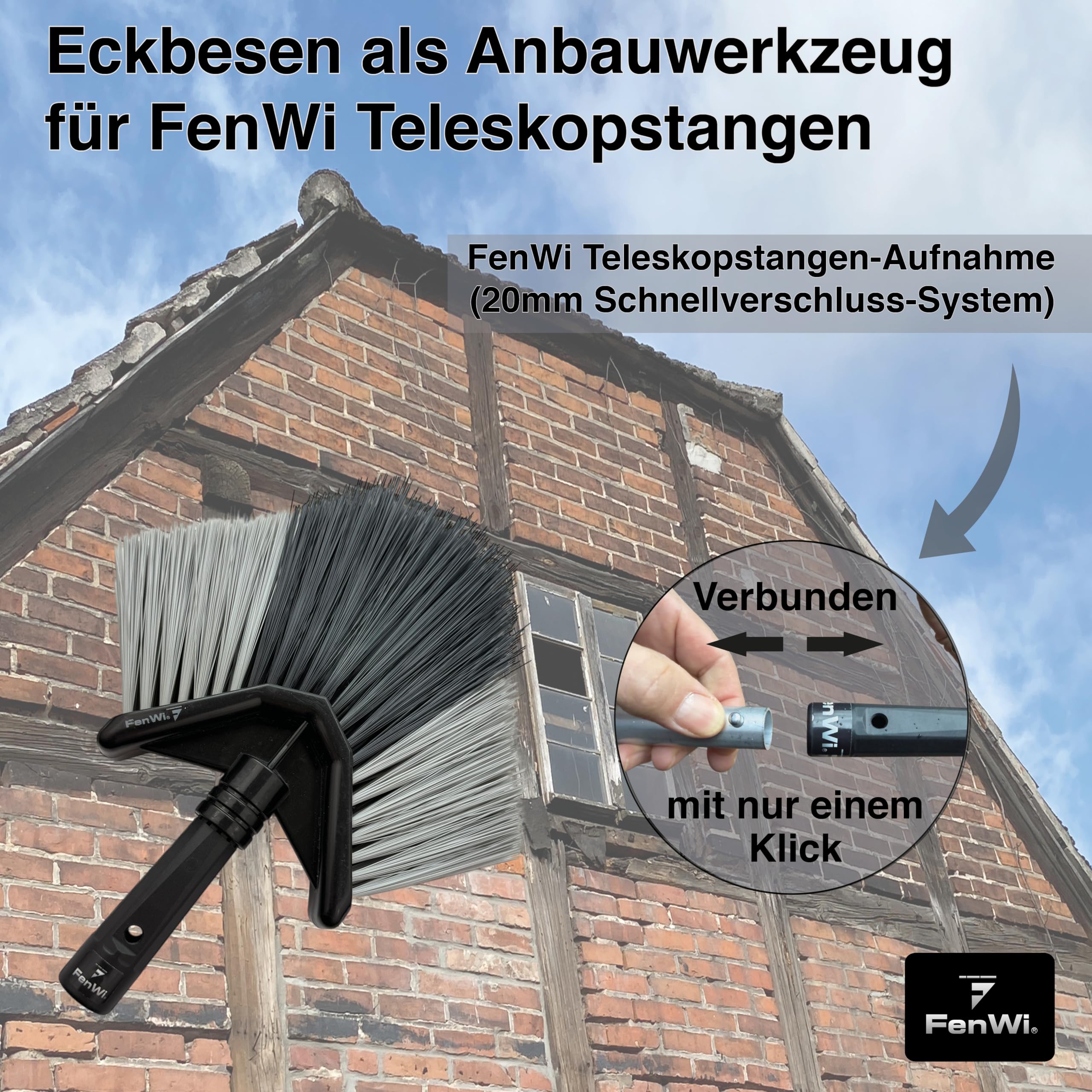 FenWi Eckbesen (Dreiecksbesen, Besen) als Zubehör und Erweiterung zu Teleskopstangen und Teleskop-Set`s