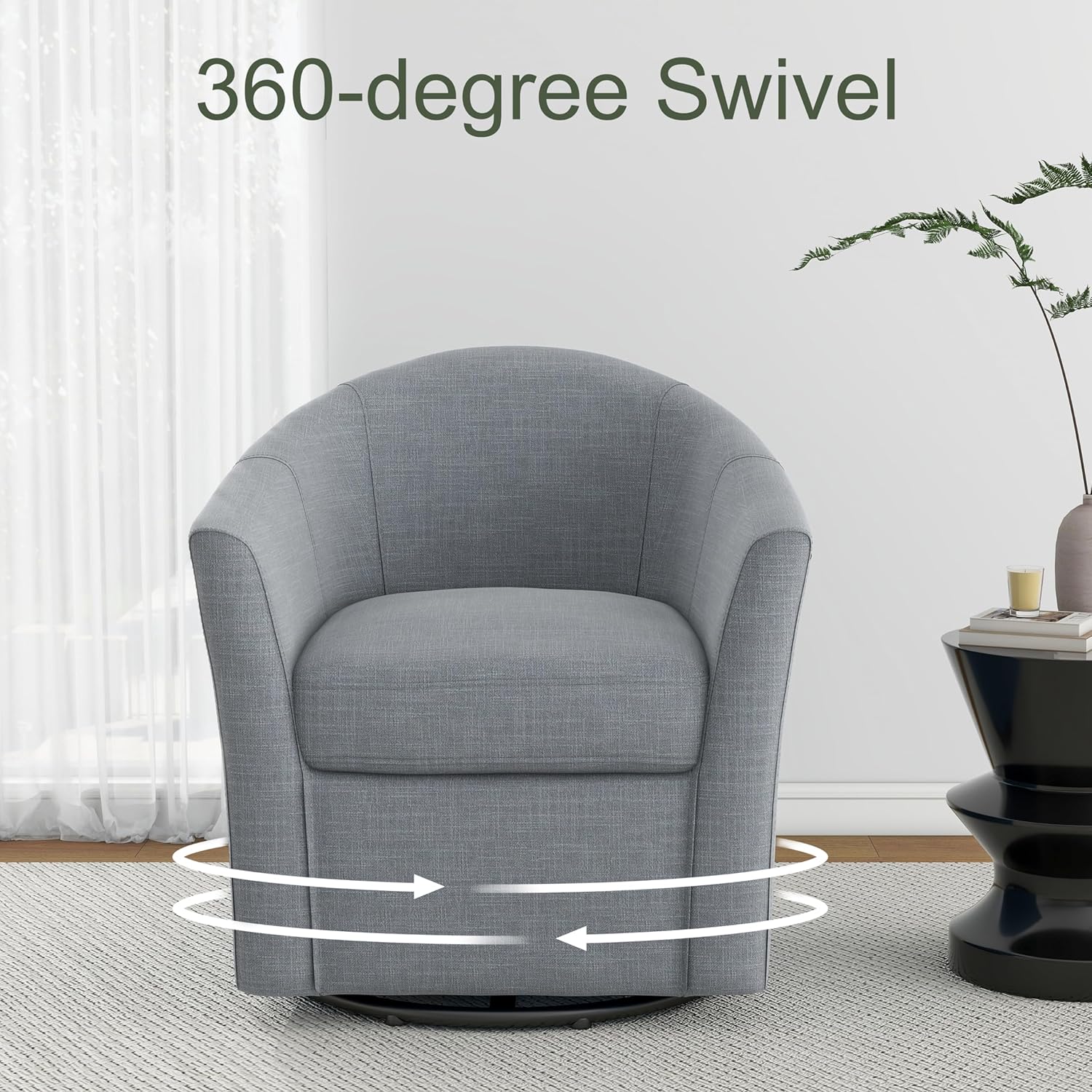 Graphic illustrating the 360-degree swivel motion of the accent chair