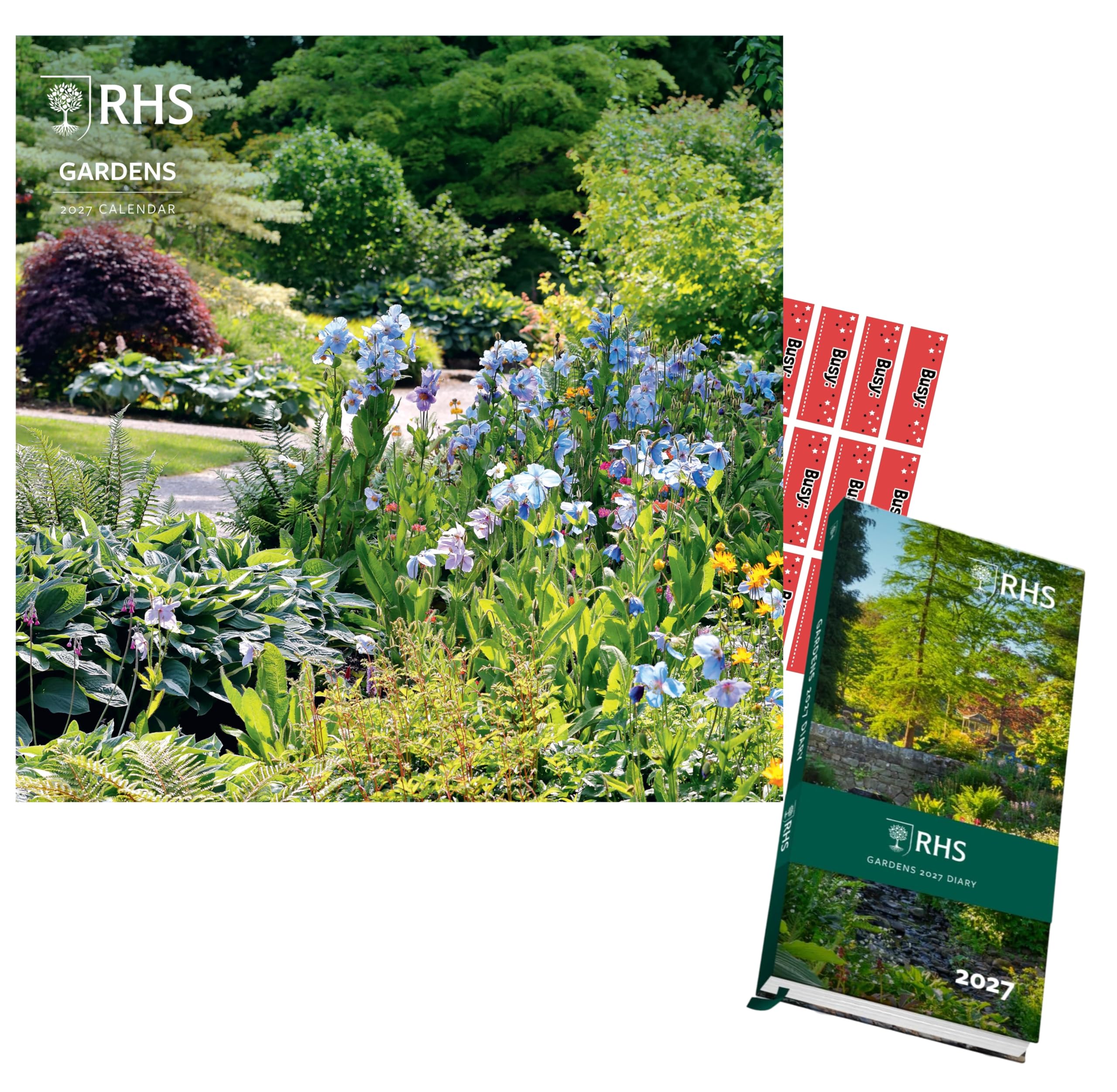 Royal Horticultural Society Calendar 2027 & RHS Slim Pocket Diary Gift set bundle with Free Organising Stickers included