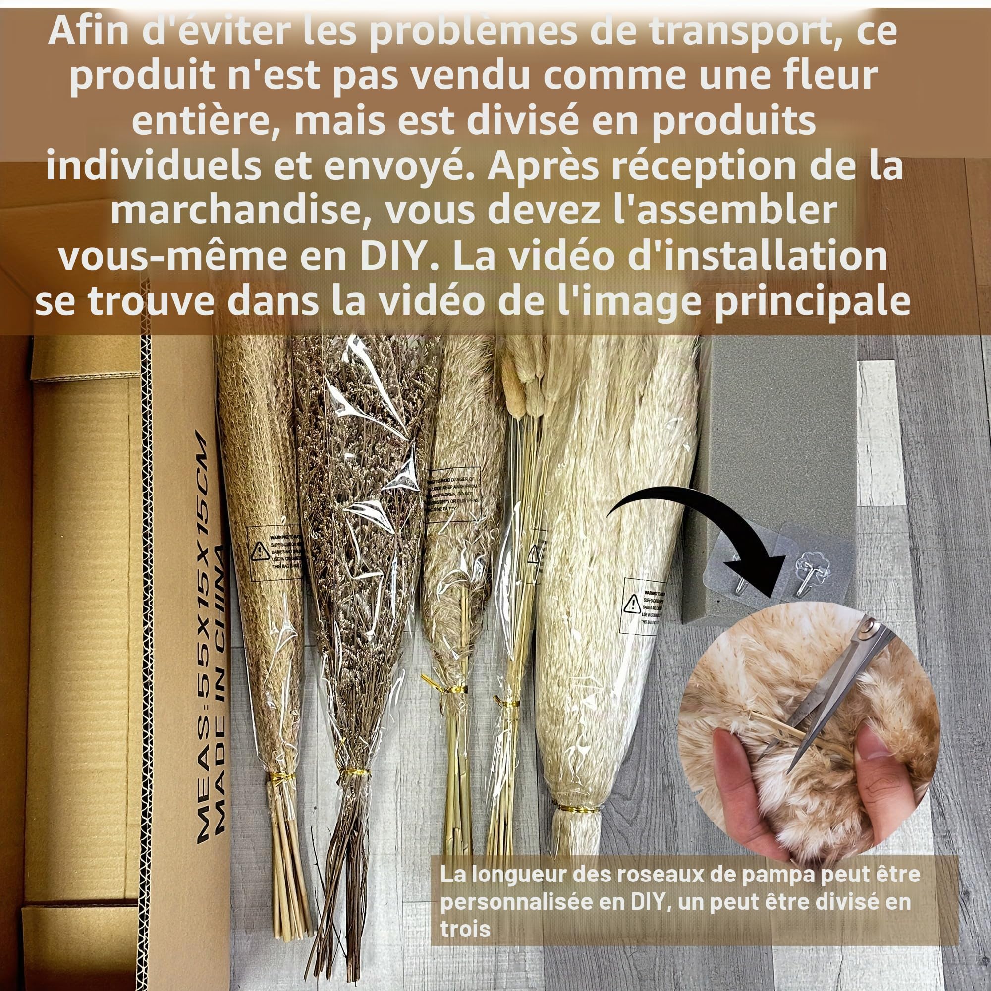 Kit de suspension murale à faire soi-même avec herbe de la pampa naturelle et roseau – Arrangement de fleurs séchées bohème beige et marron avec base en mousse pour arches de mariage