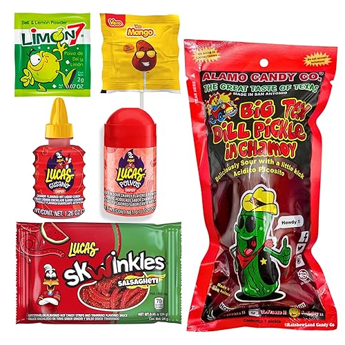 Kit de pepinillos Tiktok Chamoy con dulces, incluye salsagheti Skwinkles, Lucas Gusano y mucho más de Ma Lit Candy (1 kit de pepinillos Big Tex