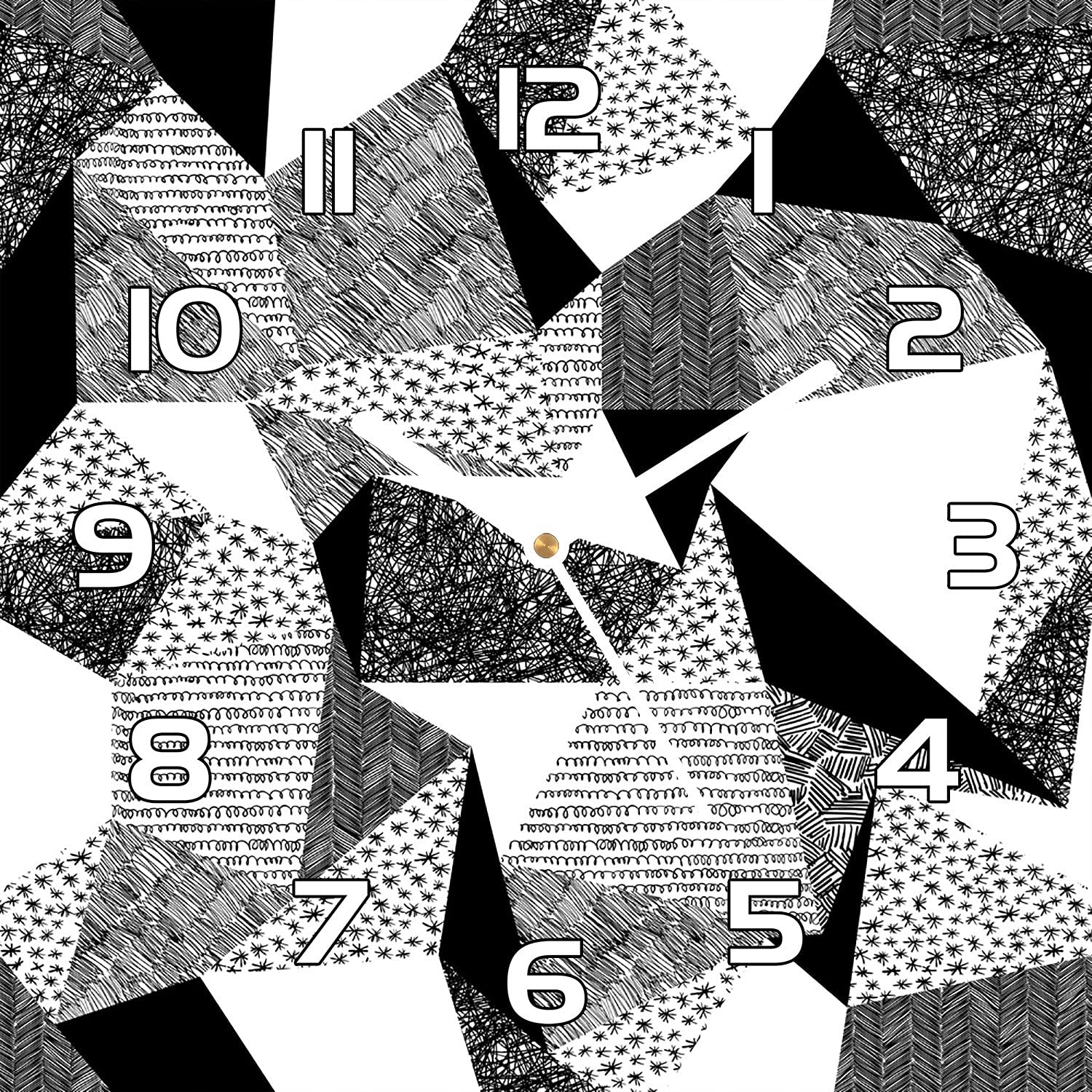 Horloge en verre 30x30 cm à aiguilles noires imprimé géométrique Scribbles Coloray