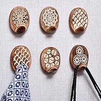 Vista 1 de Indian Shelf 6 Piece Wood Adhesive Decorative Wall Hooks for Hanging Coats, Keys, Towels, Hat, Leash- Brown and White Boho Sticky Wood Towel Hooks
