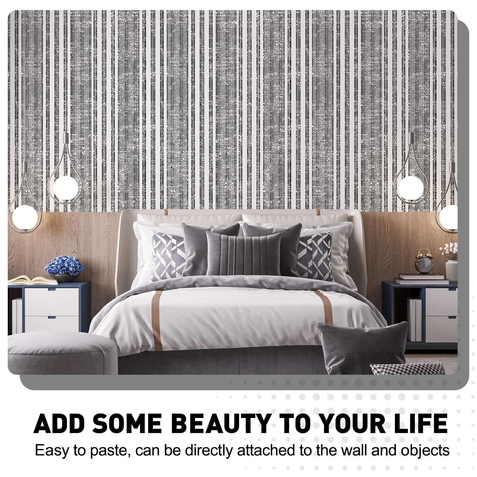 Moderne Tapete zum Abziehen und Aufkleben, Boho-Kontaktpapier, schwarz, gestreift, Vinyl, wasserdicht, für Schlafzimmer, Badezimmer, Wandverkleidung, Schränke, Dekor