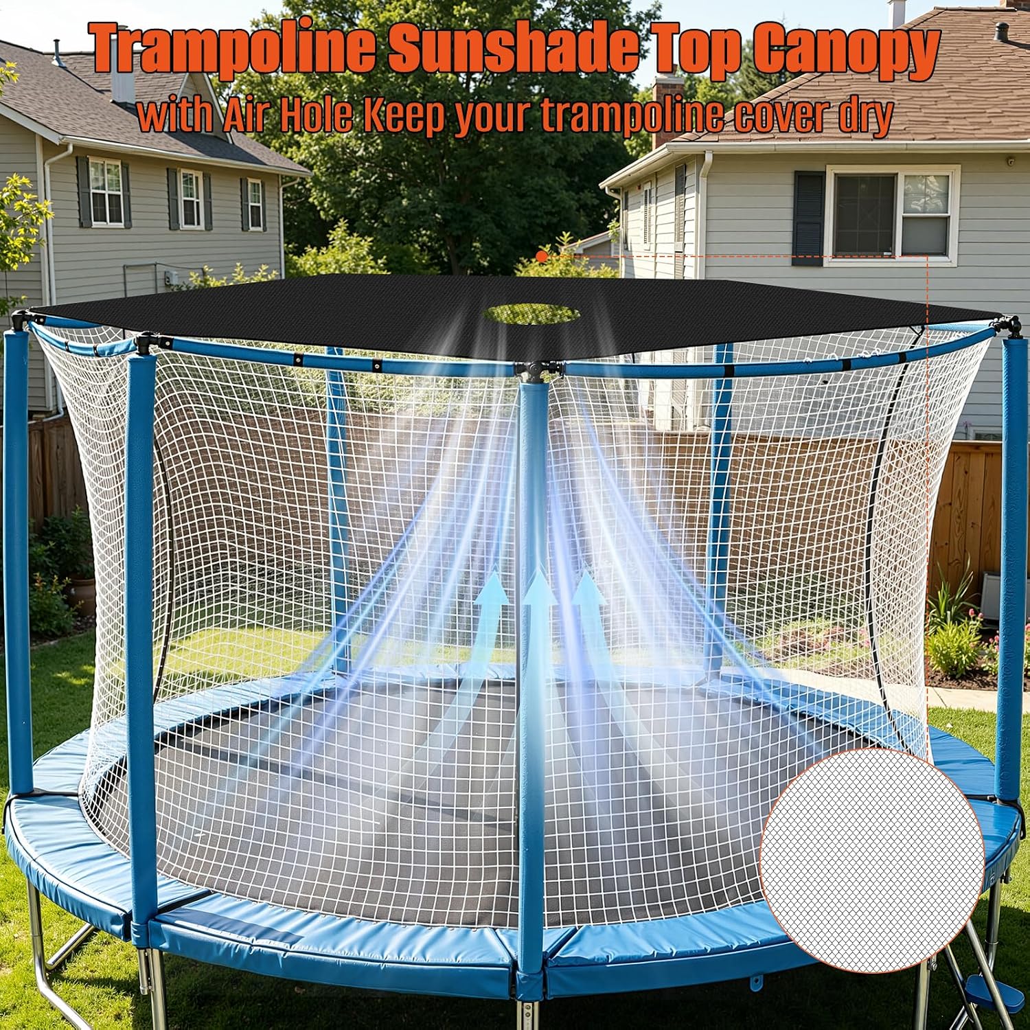 Trampoline Shade Cover with Hole,Waterproof Trampoline Top Cover Fits for Outdoor Oxford Outdoor Trampoline Accessories, Black