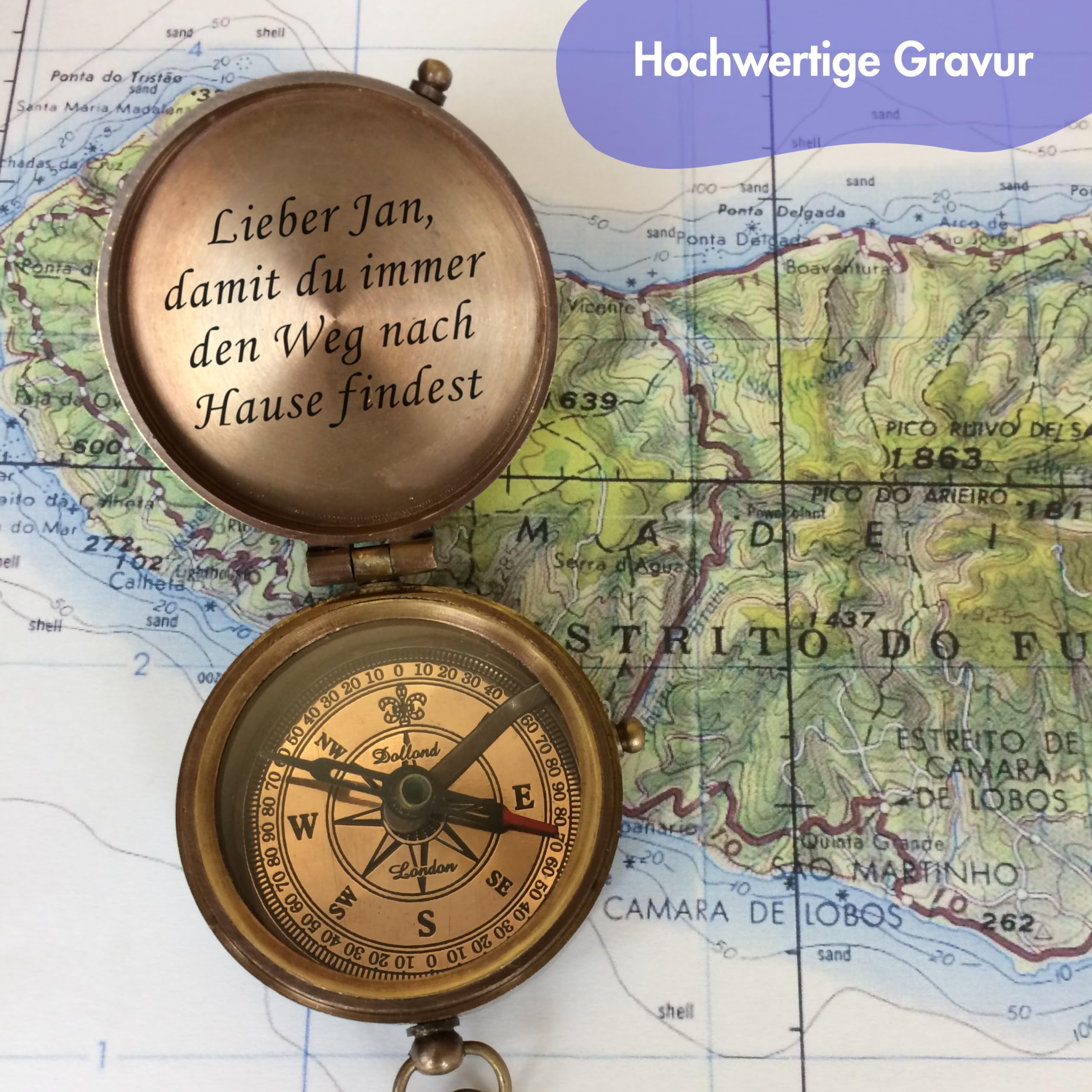 Personalisierter Kompass mit Gravur Kirchenmotiv und Wunschtext Dein Name und Text tolle Geschenkidee für Taufe Kommunion Firmung Konfirmation