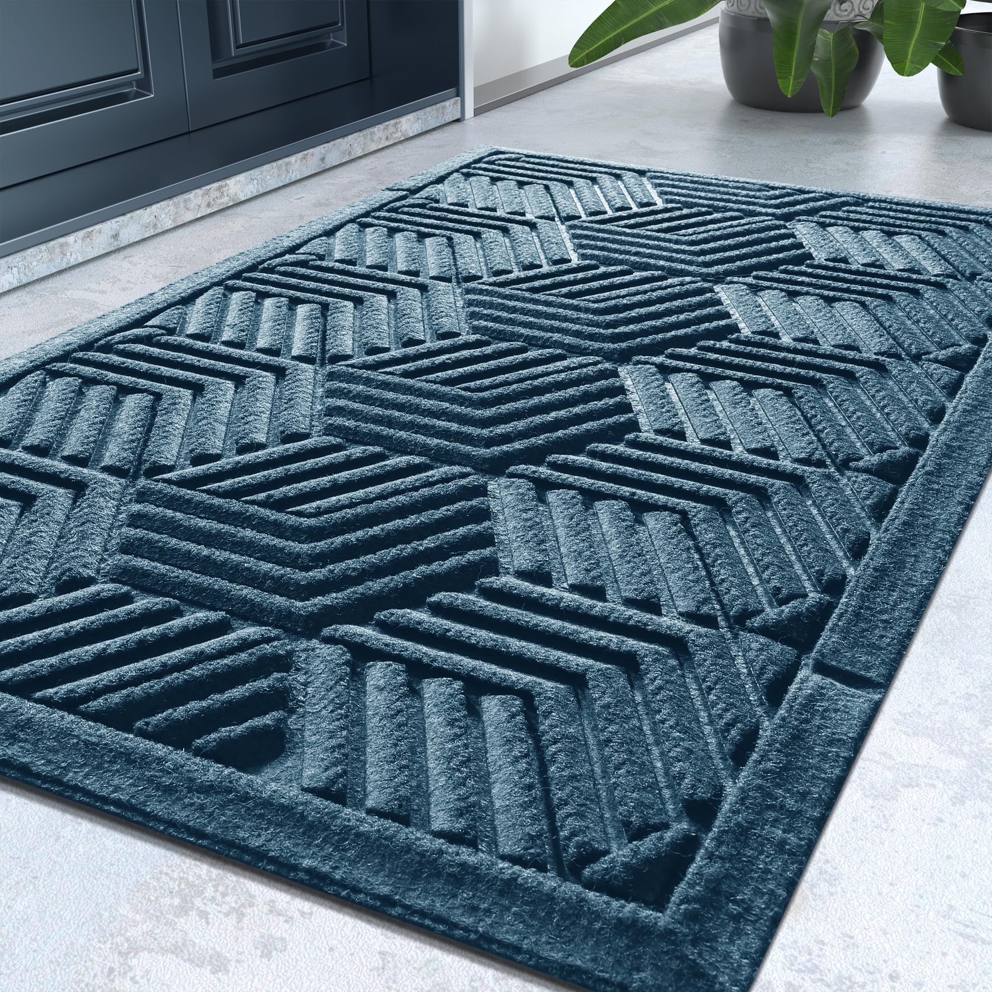 Yimobra Door Mats Outdoor 29.5x17, All-Season Waterproof Outdoor Mats for Front Door Entrance with Drainage Holes, Heavy Duty Non-Slip Doormat for Garage Patio Entryway Indoor, Blue