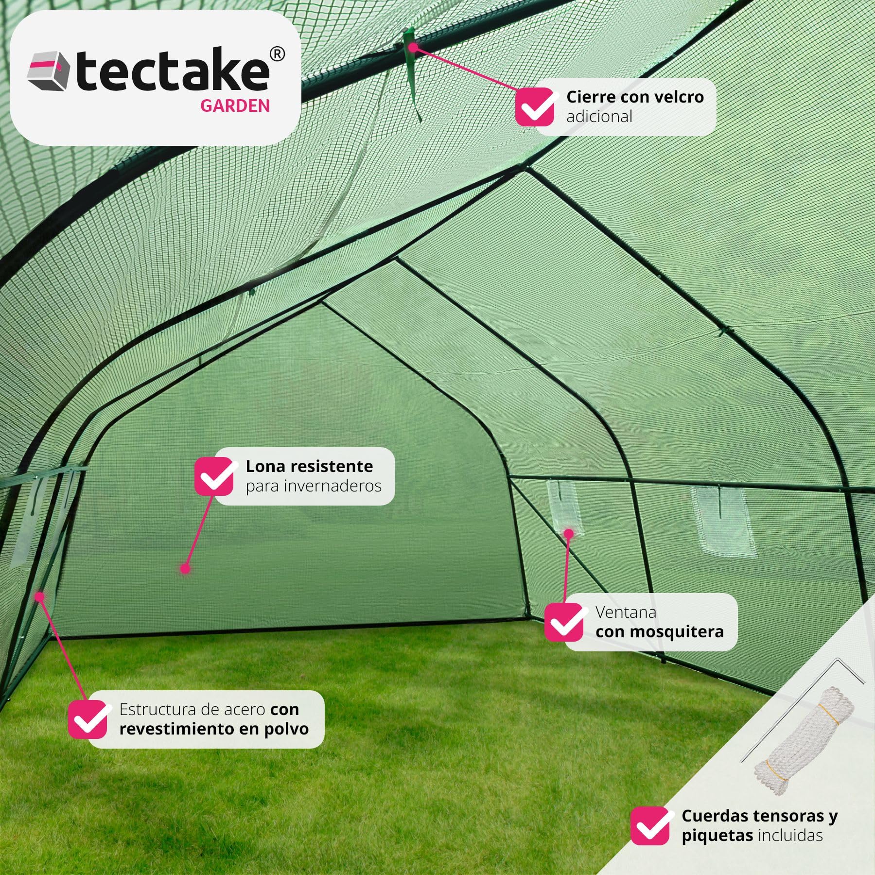 tectake® Invernadero Exterior de Policarbonato y Metal, Cubierta de PE contra UVA, Invernadero Terraza 143x143x195cm, Caseta Jardin Exterior, 8 Ventanas, Puerta Enrollable, Ideal Huerto y Jardín