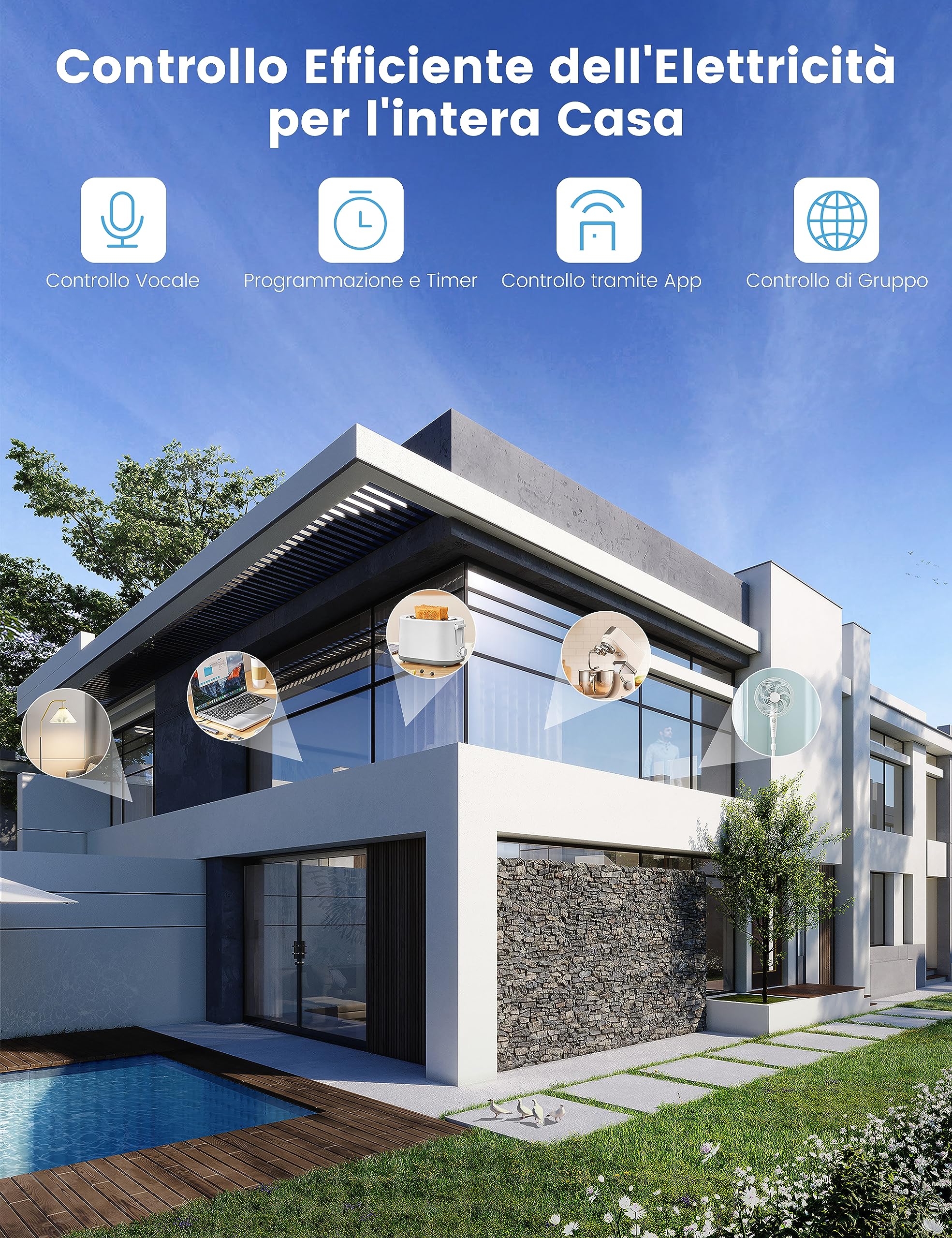 EIGHTREE Presa Smart WiFi 2.4G/5GHz, Presa Intelligente con Monitoraggio Energia, Temporizzatore Programmabile, Controllo App&Voce, Compatibile con Alexa/Google Home/SmartThings, 16A/3680W (4 Pezzi)