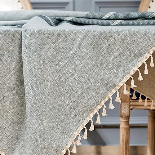 Miniatura 6 de Mebakuk Mantel rectangular de lino con borlas, sin arrugas y a prueba de polvo, decorativo de tela bordada para cocina (oblonga 55 x 120 pulgadas