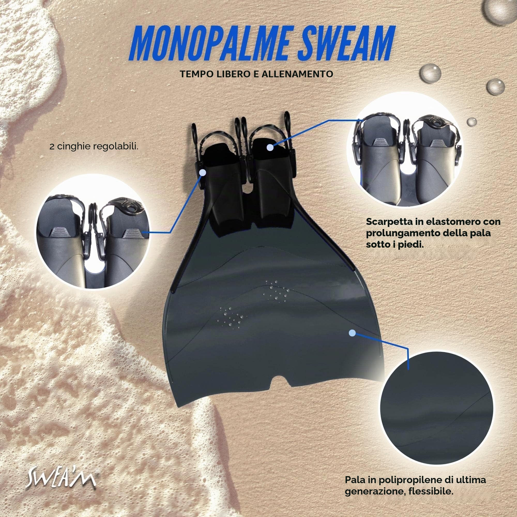 Sweam - Monopinna Regolabile, Colore: Nera 44-48