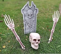 3pcs Halloween Outdoor Skeleton Ground Breaker Horror Prop Decoration, Skull Arms Bones Stake - Coming out the Grave Tomb