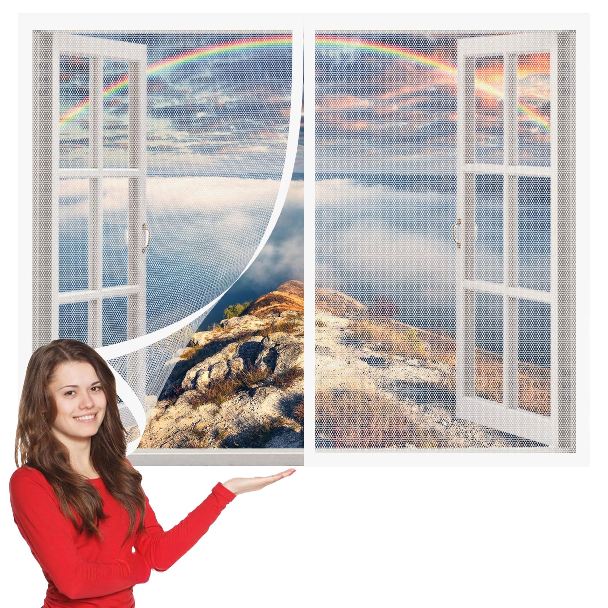 Magnetic Fly Screens Windows 120 x 120 cm with Selfadhesive DIY Window Bug Screen Kit Mosquito Easy Install for Windows Doors and Patio Screens, White