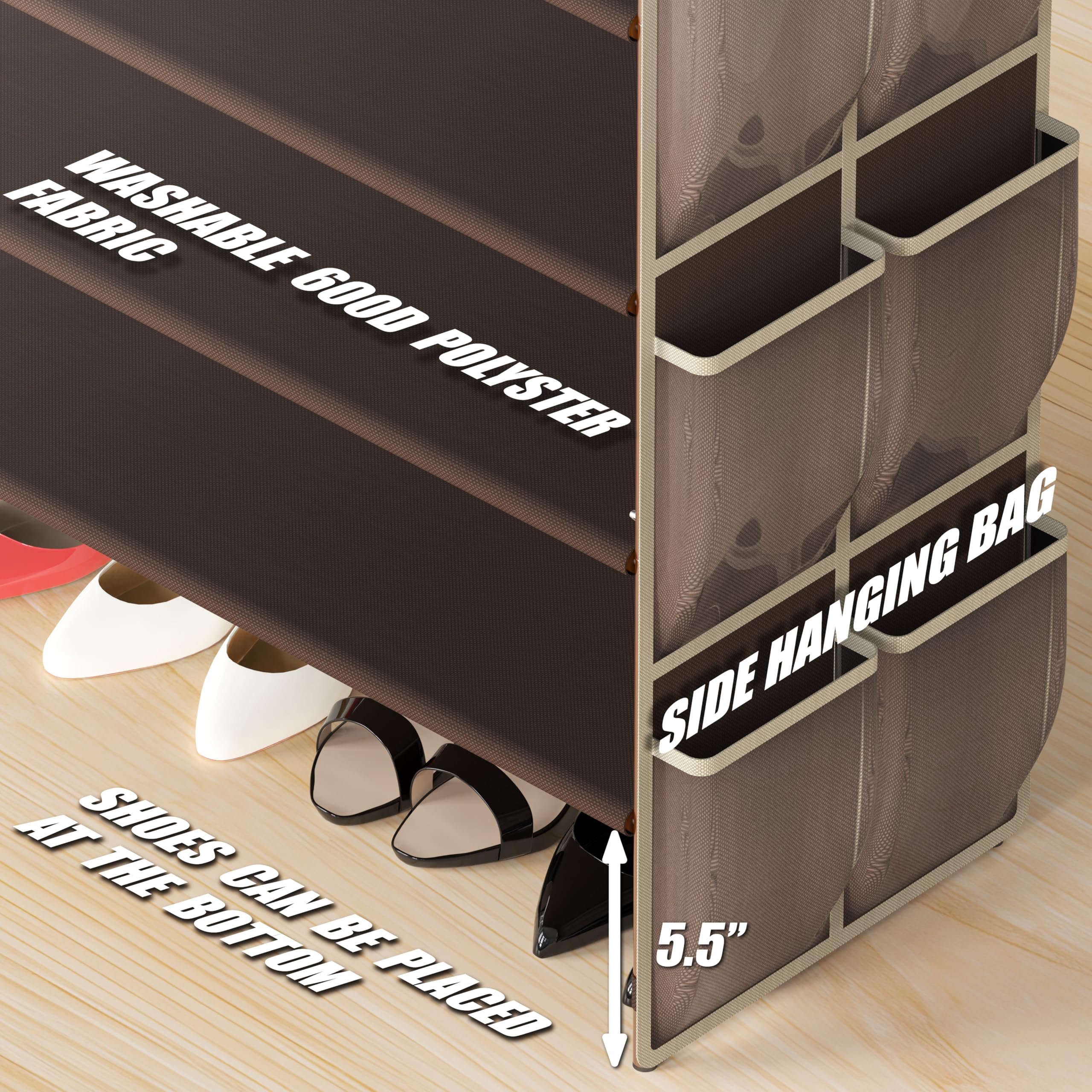 Simple Houseware 6-Tier Shoe Rack Storage Organizer w/Side Hanging Bag, Bronze