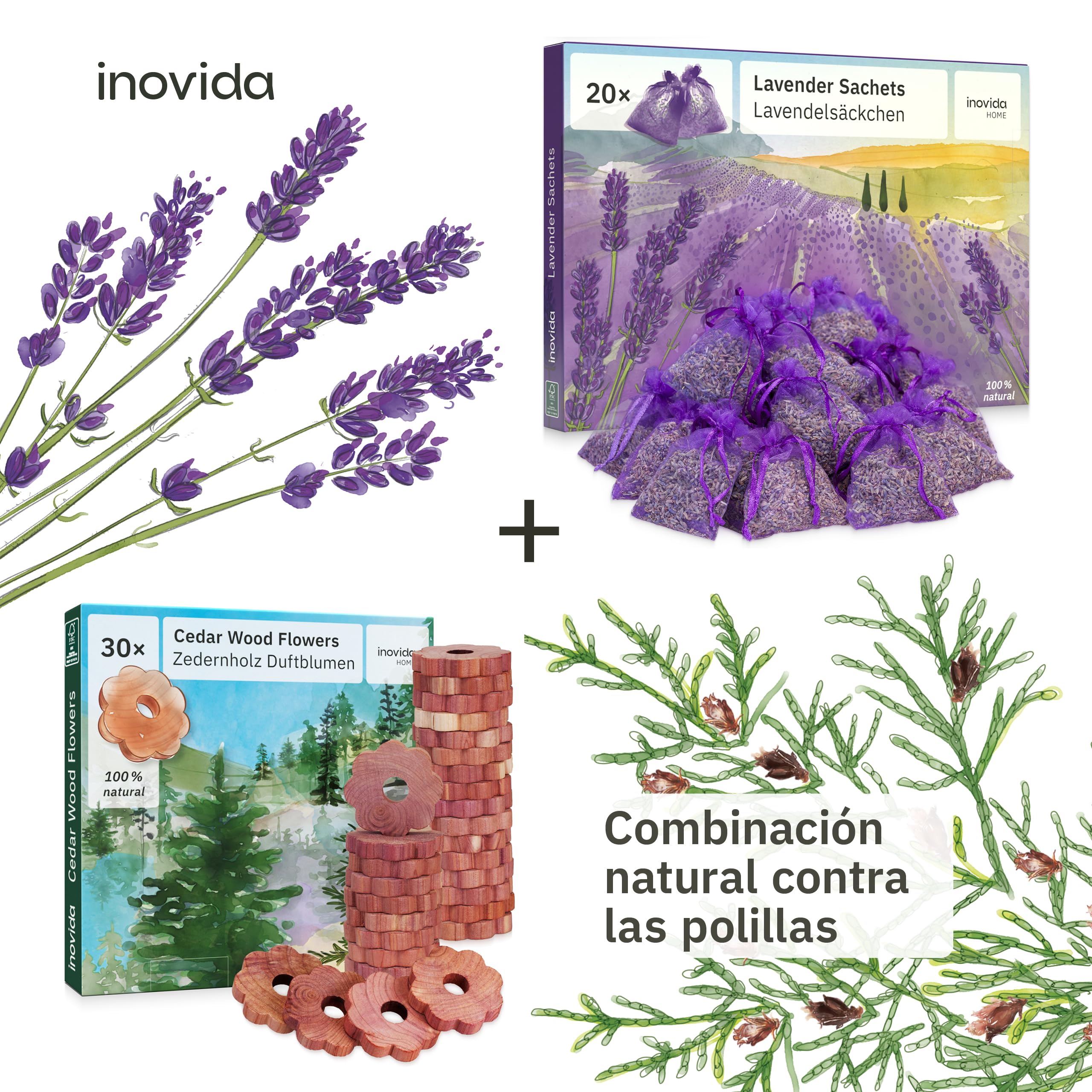 Ambientador de Armario Lavanda – Bolsitas Lavanda para Ropa y Cajones – Antipolillas Polillas – 20x Lavanda Seca Natural – Inovida