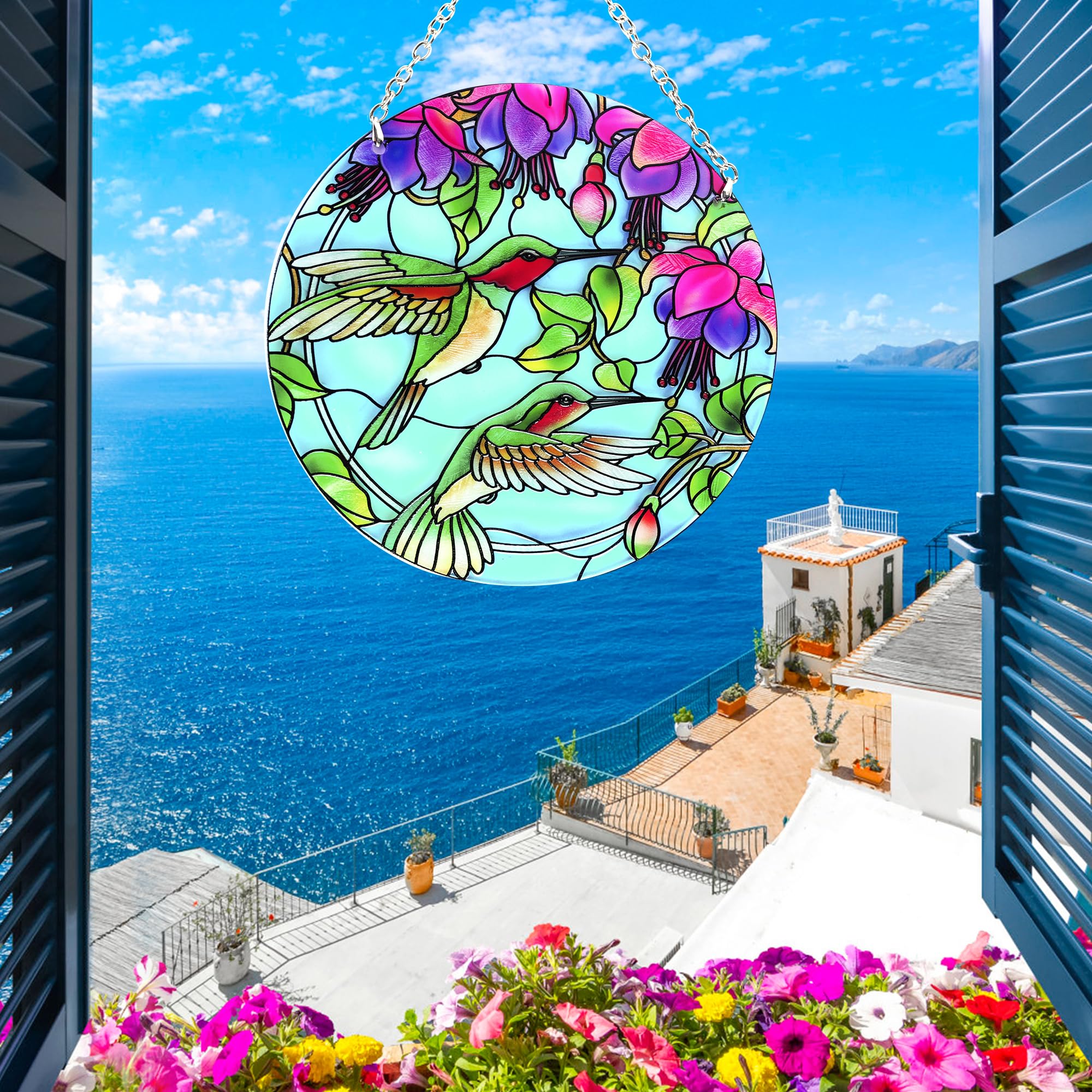 HKDGOKA Attrape-soleil En Verre Teinté Pour Oiseaux – Grand Attrape-soleil Double Face Peint à La Main Pour Fenêtres à Suspendre à La Maison, Le