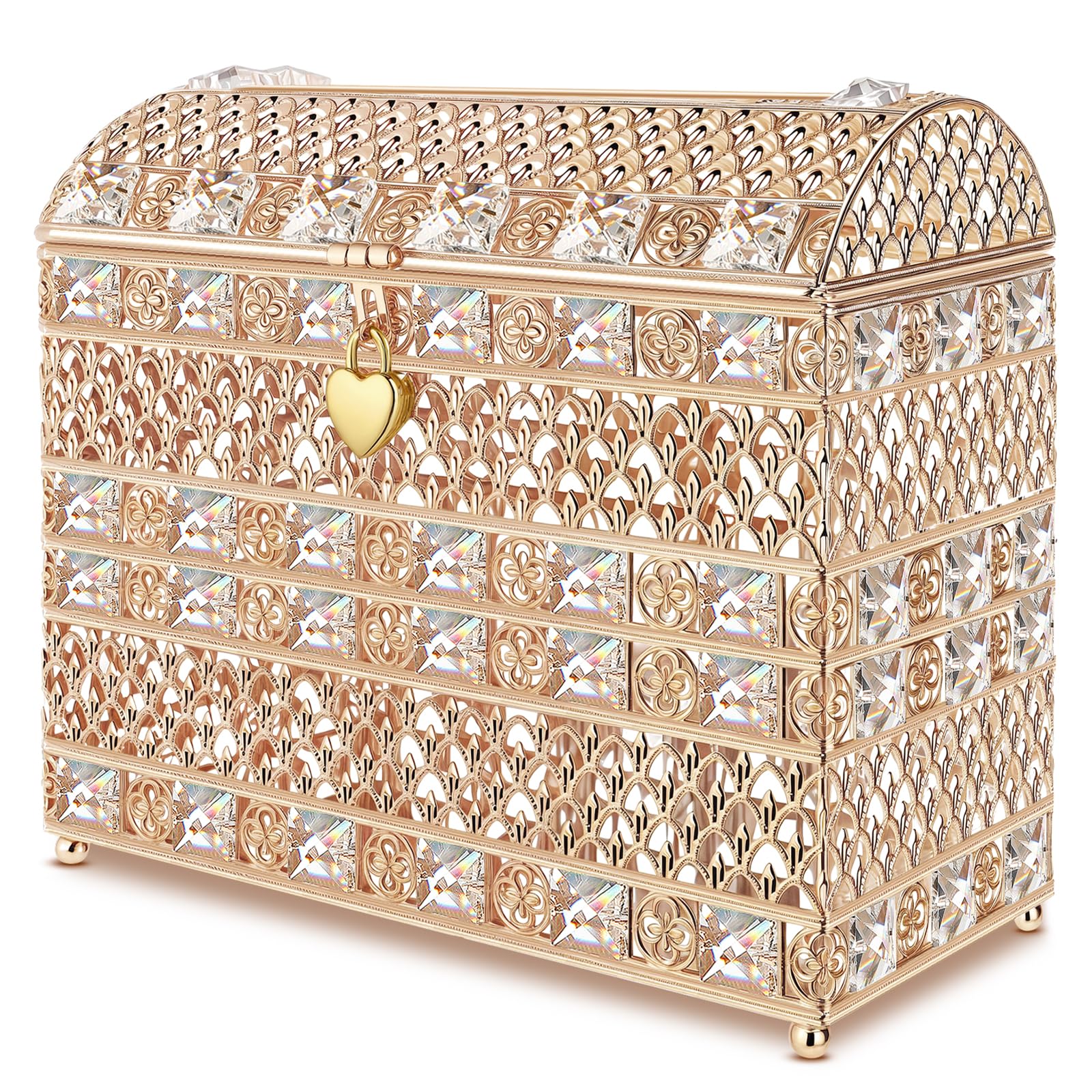 Photo 1 of **SEE NOTES***Nitial Crystal Wedding Card Box with Heart Lock 11in Wedding Money Box Treasure Chest Gold Bead Card Receiving Memory Storage for Reception Brithday Graduation Baby Shower Party Decor(Exquisite Style)
