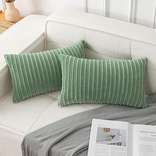 Miniatura 301 de UGASA - Juego de 2 fundas de almohada de terciopelo a rayas, funda decorativa para cojín con cremallera oculta para el hogar, sofá, dormitorio,